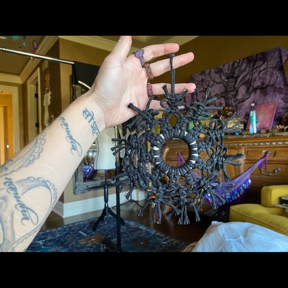2 Gothic Black Macrame Crochet Snowflake Ornaments